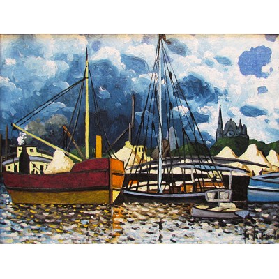 MARC-AURÈLE FORTIN, RCA  1888-1970     Sand and Wood Barges at Longueuil